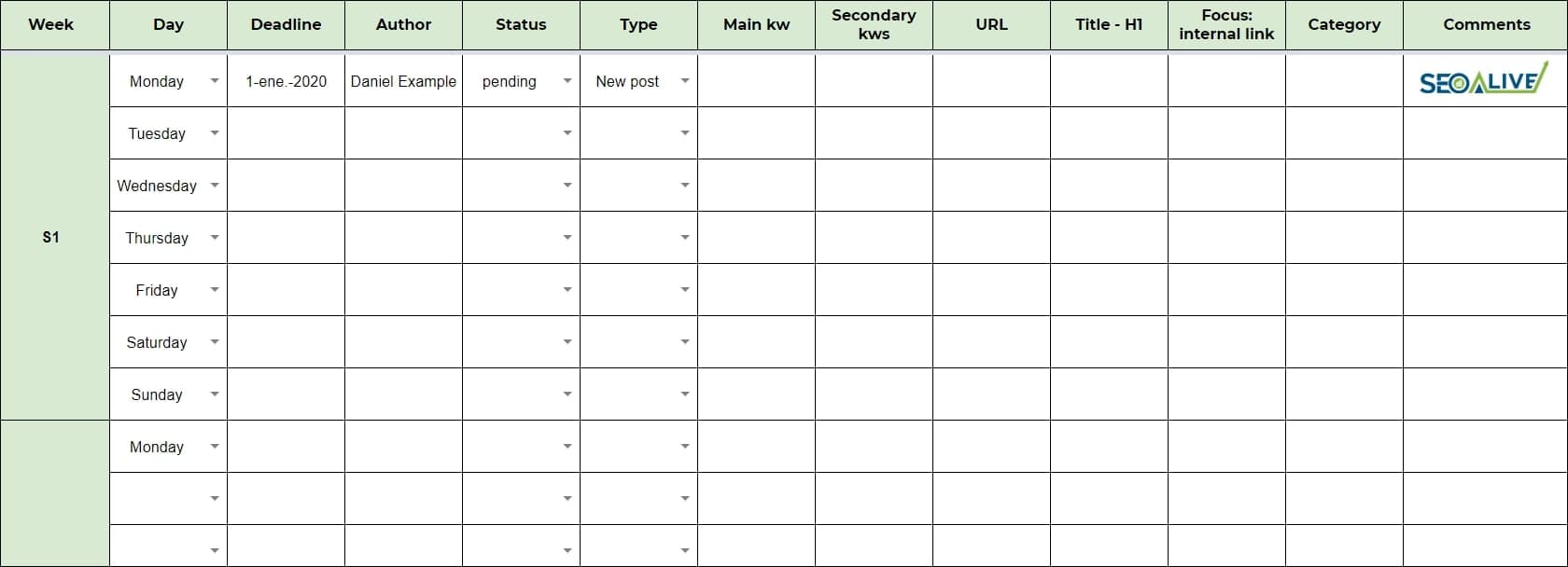 Editorial calendar template