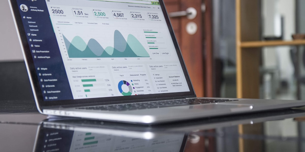Marketer analyzing data on laptop to identify influencers and publishers