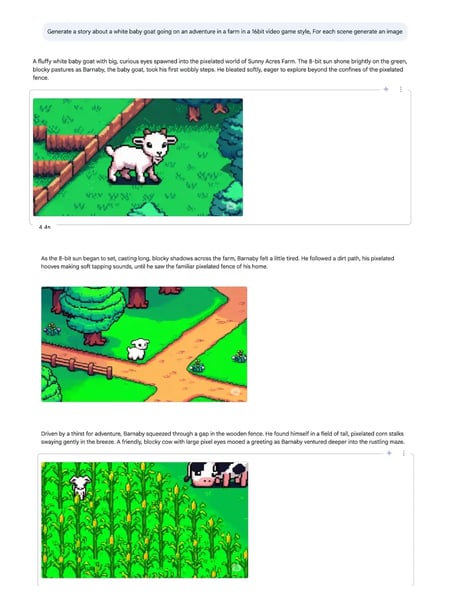 Example of AI-generated storytelling visuals in a 16-bit videogame style