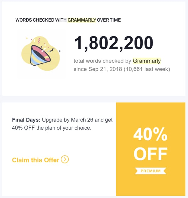 Decision stage email example using personalized stats and offers
