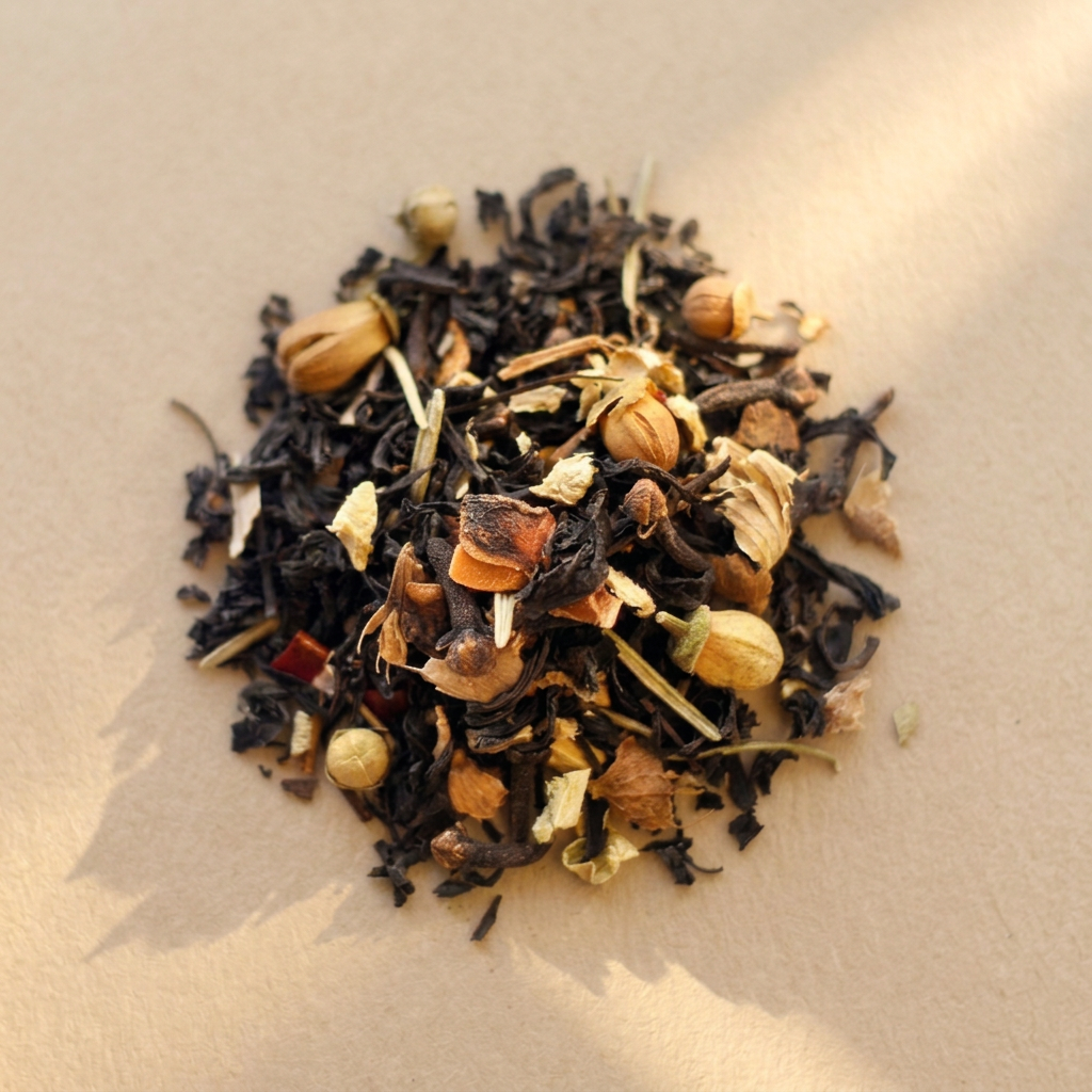 Trà Chai là "trà hoa, trà thảo mộc " trong Hộp giấy 50gr; tên sản phẩm và quy cách được thể hiện trên bao bì; quy cách 50g. Điểm nhận diện: hương quế ấm kết hợp cùng nền trà được tuyển chọn.