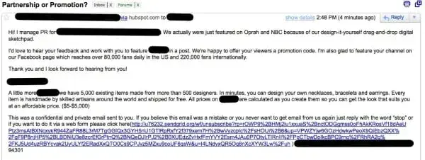 An email showing a difficult unsubscribe process.
