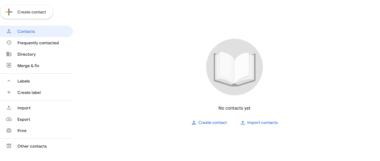 Google Contacts interface showing import and export options