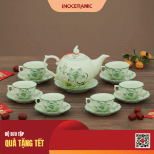 Set quà tặng trà thảo mộc hữu cơ kết hợp ấm và ly sứ thủ công