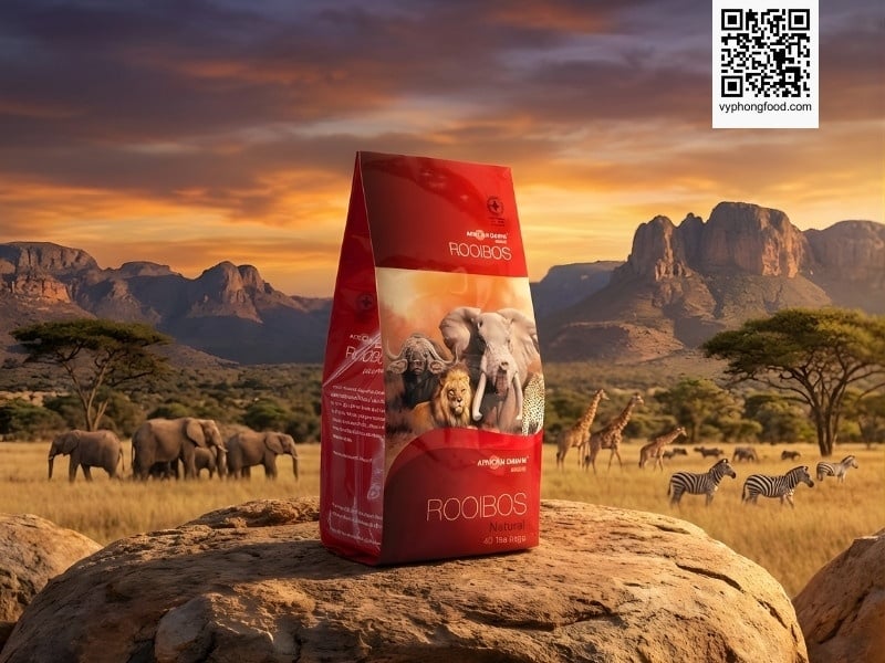 Túi trà thảo mộc Rooibos Nam Phi African Dawn giúp cải thiện giấc ngủ và chống lão hóa da.