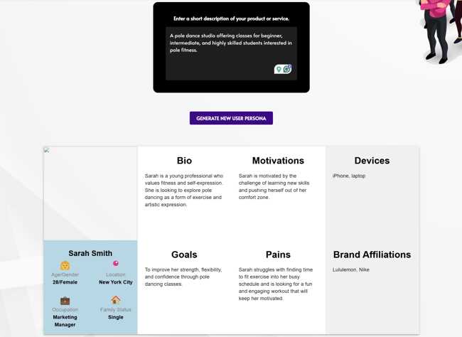 Dashboard for creating a new user persona to support AI audience targeting