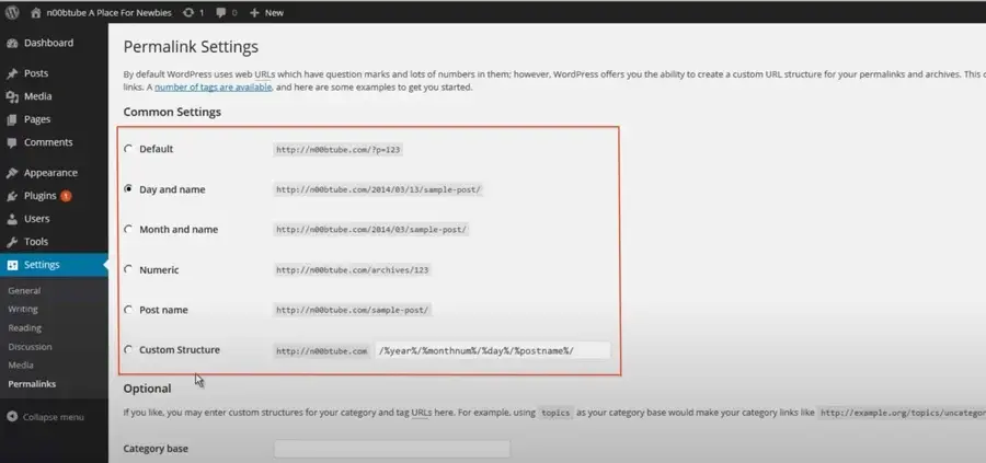 WordPress permalink settings
