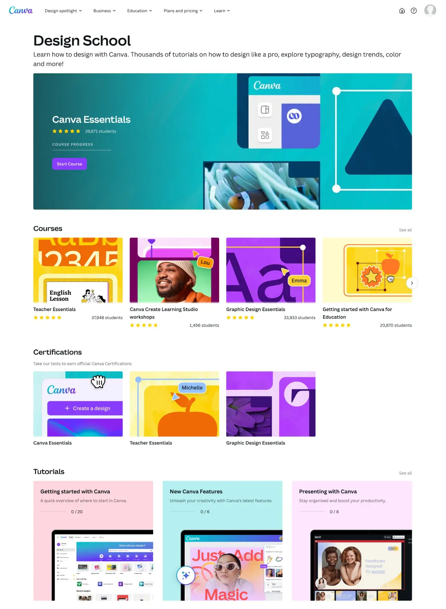 Canva Design School resource center screenshot