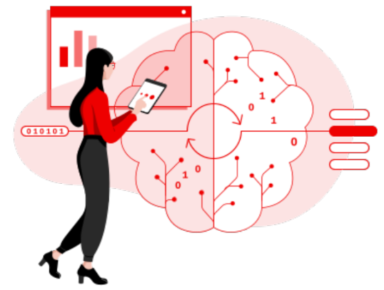 A team of professionals collaborating on a digital tablet to optimize AI-powered content production engines.