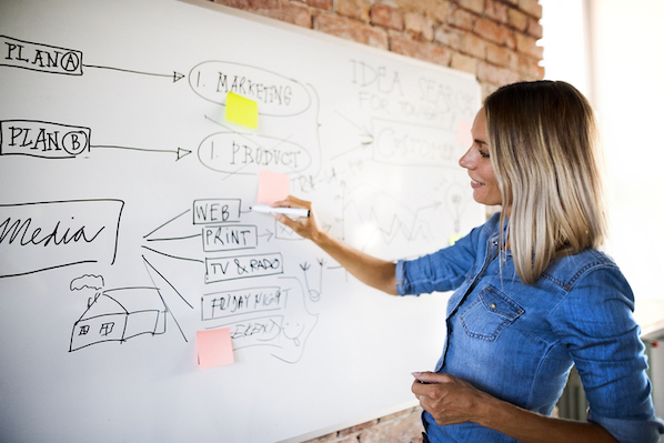 A content marketer analyzing data on a dashboard