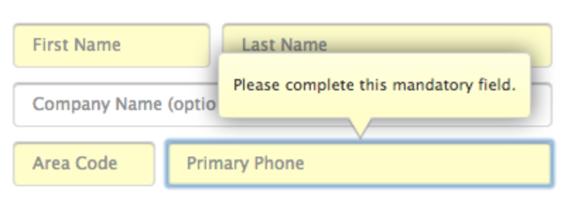 Inline error message placement example