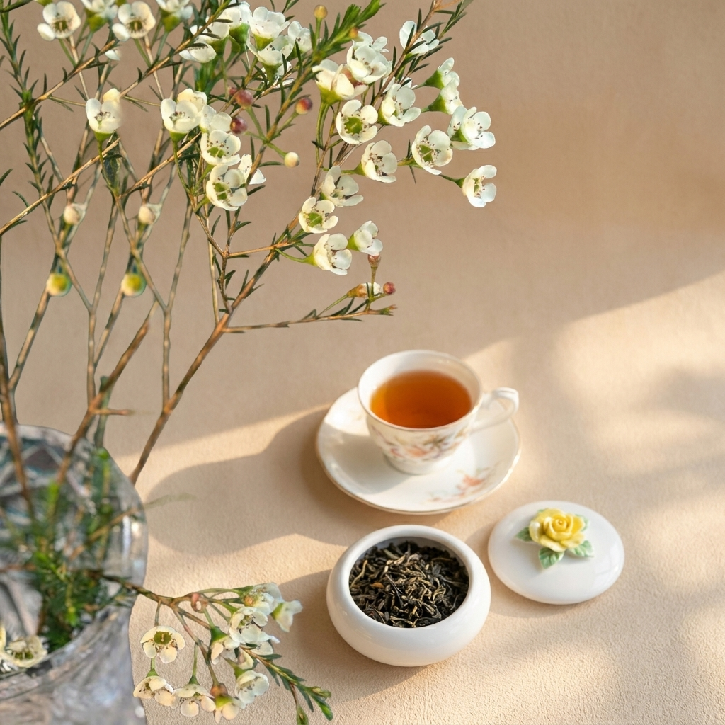 Trà Shan Tuyết trong Chai thủy tinh. Trà lá rời, được đựng trong chai thuỷ tinh có nắp , chai trà thuỷ tinh trong suốt có thể nhìn thấy trà và hoa bên trong. Mỗi lần uống lấy 1 ít pha, sau đó đậy kín