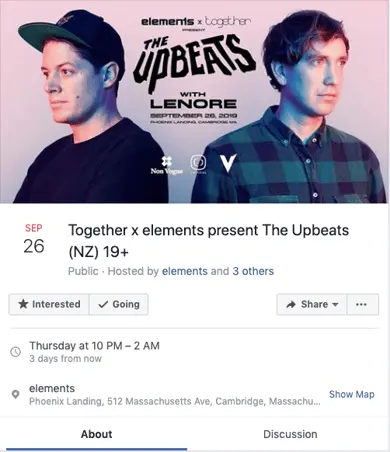 Suggested events example on Facebook feed