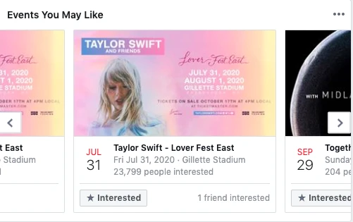 Events you may like example on Facebook sidebar