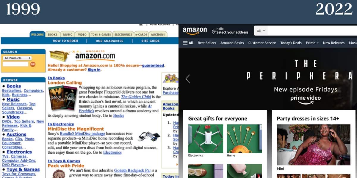 Amazon website from 1999 to 2022