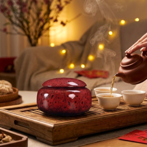Một set quà tặng trà thảo mộc Lục Lam được thiết kế tinh xảo, thể hiện giá trị thương hiệu
