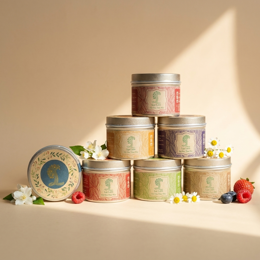 Trà Golden Peach là trà hoa, trà thảo mộc trong Lon thiếc tròn; tên sản phẩm và quy cách được thể hiện trên bao bì; quy cách 30g. Điểm nhận diện: Hương vị thanh mát, ngọt ngào của quả chín cây, kết hợ