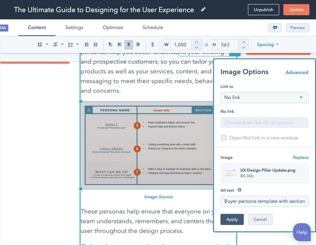 A marketer optimizing image settings in a content management system
