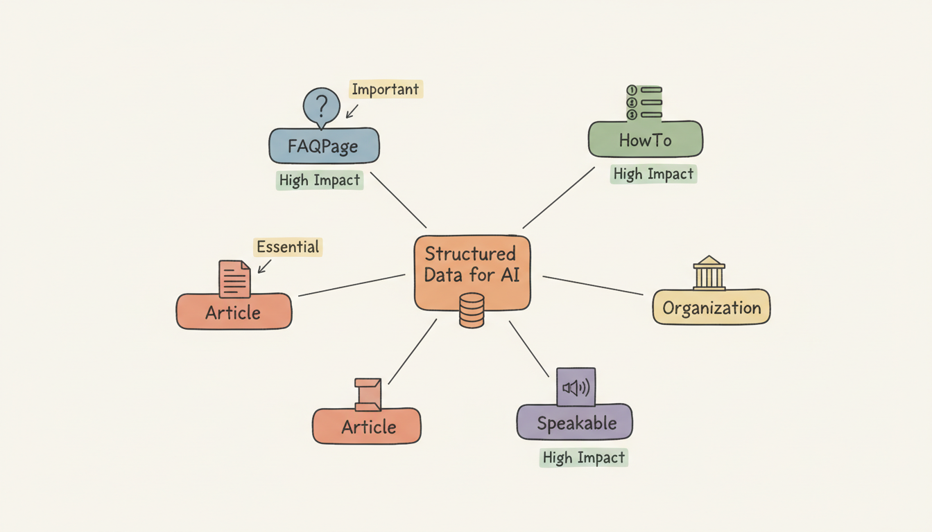 A diagram showing the hierarchy of Product, Offer, and AggregateRating schema to improve visibility in AI search results