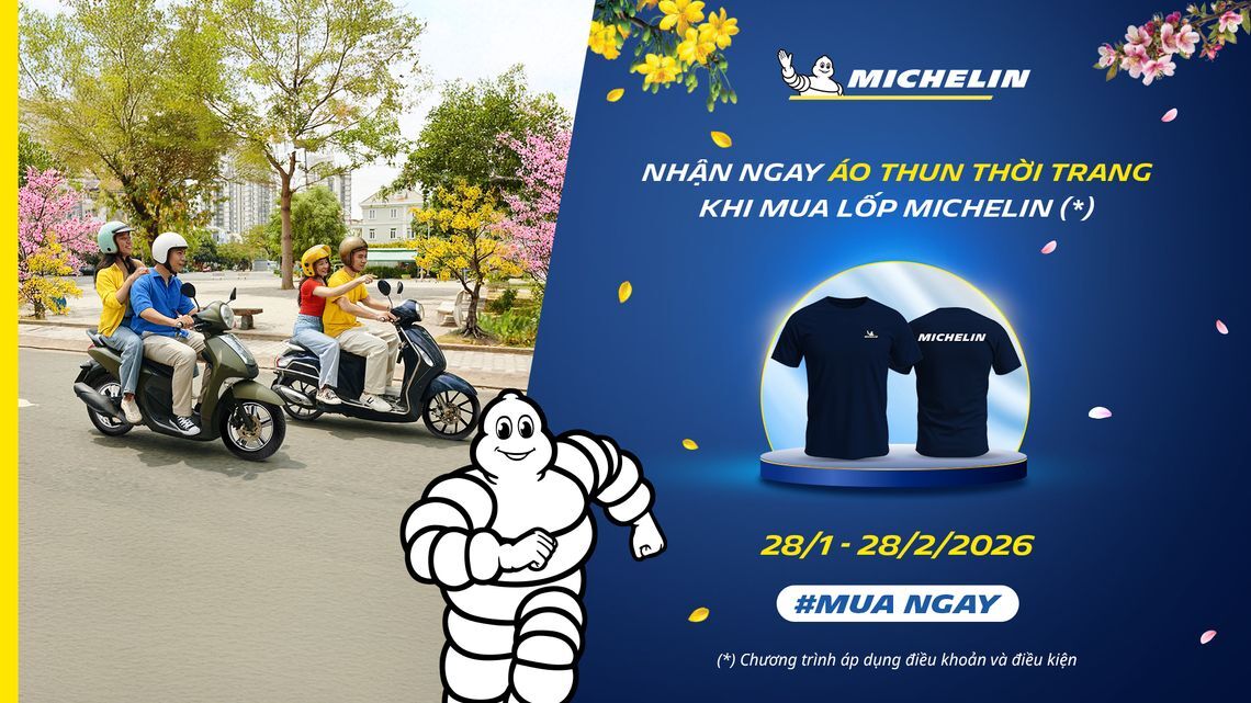Tặng áo thun thời trang khi mua lốp xe máy Michelin