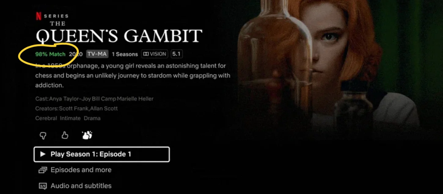 predictive analytics for business: netflix percentage match