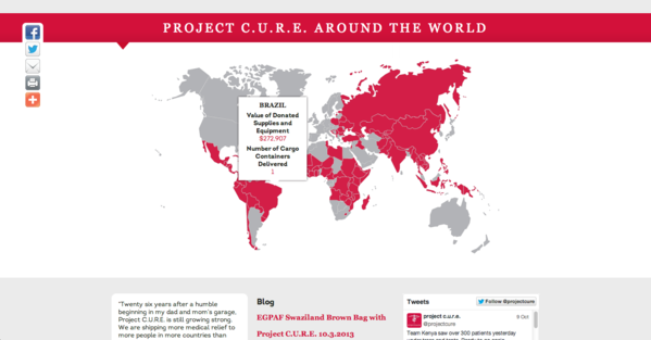 Interactive map showing global medical supply donations