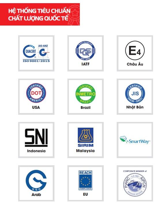 Các tiêu chuẩn chất lượng quốc tế DOT và E-Mark trên lốp xe khẳng định độ bền và an toàn cho người dùng