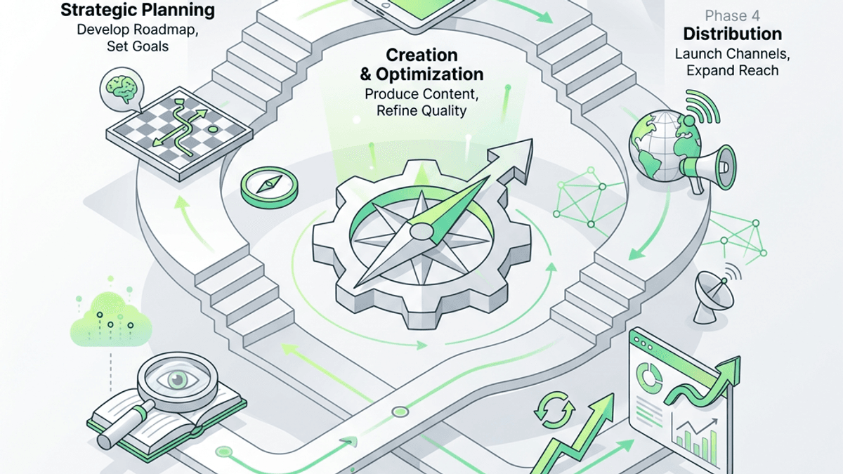 A visual representation of an agile content framework designed for rapid execution and AI-powered scalability.