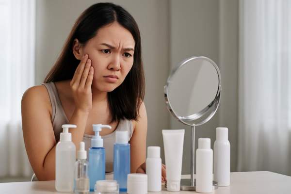 Minh họa làn da yếu ớt khi tiếp xúc với các thành phần mỹ phẩm gây hại