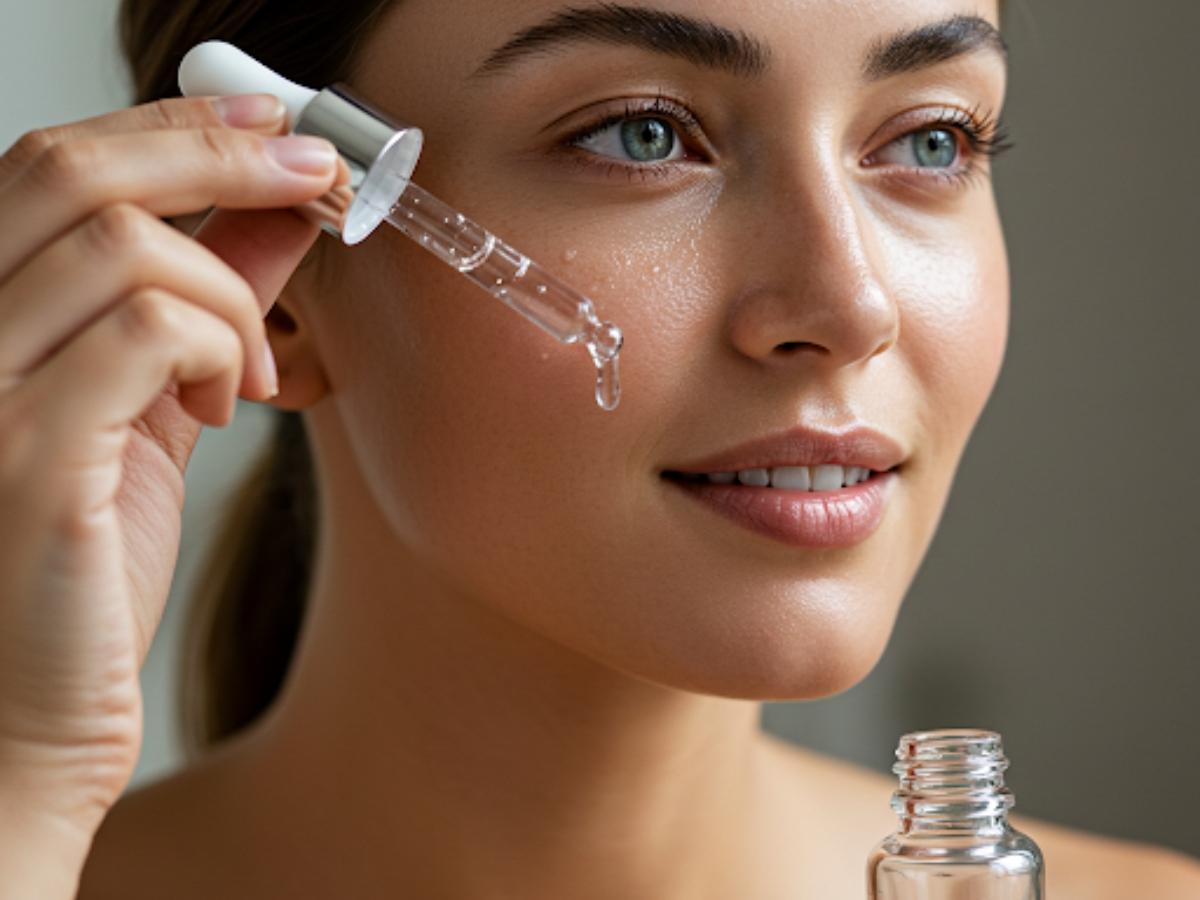 Người dùng thoa serum gốc nước, bước quan trọng trong quy trình skincare phục hồi da