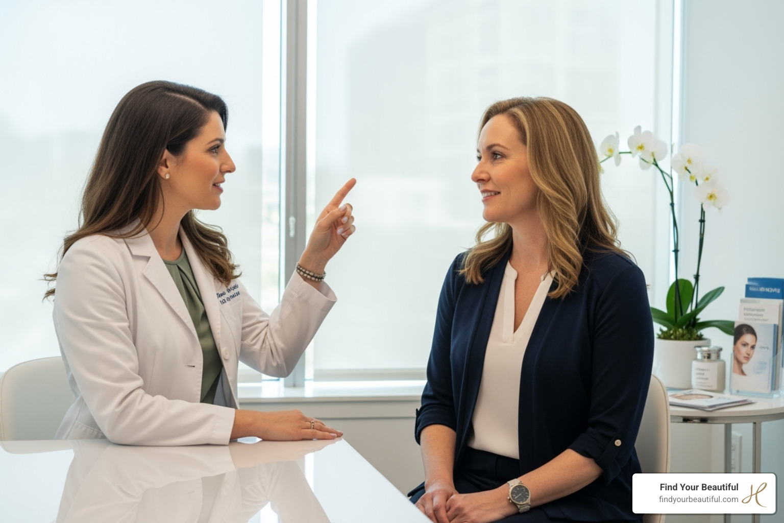 Practitioner consulting with a patient about under-eye treatment - thẩm mỹ mắt đạt chuẩn y khoa