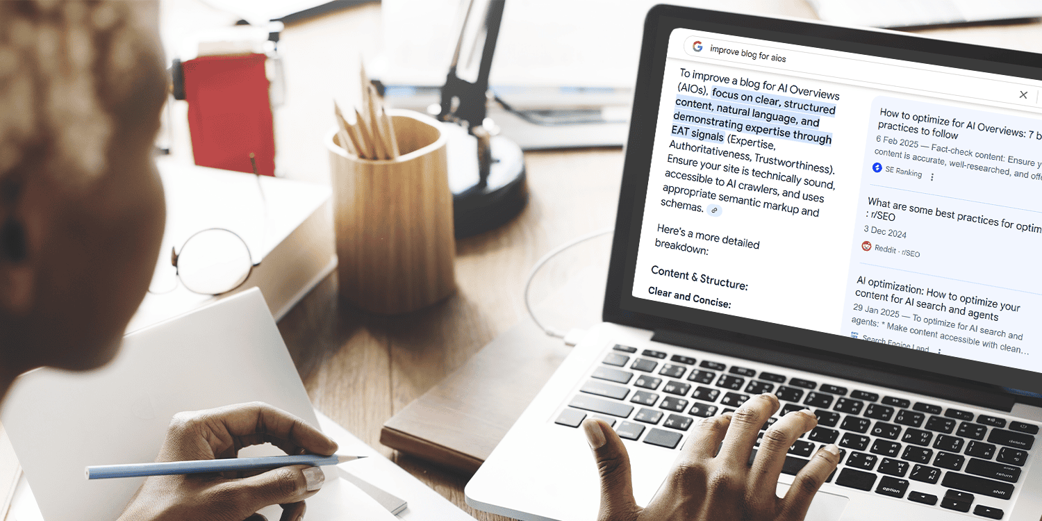 AI Overviews displaying within Google search results on a laptop