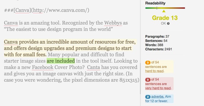 Analyzing readability with the Hemingway App