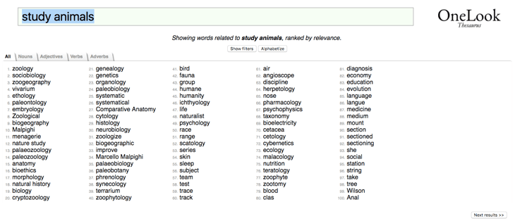 Finding the perfect word with OneLook Thesaurus