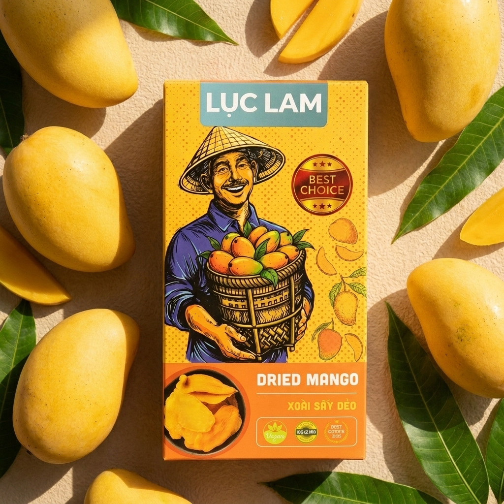 Hộp giấy 120g Xoài Sấy Dẻo với những lát xoài cát vàng ươm, thớ thịt dày dặn và dẻo mịn tự nhiên. Bao bì nhỏ nhắn, đóng gói túi PE bảo quản độ tươi mới, thích hợp làm quà tặng đặc sản cho đối tác hay