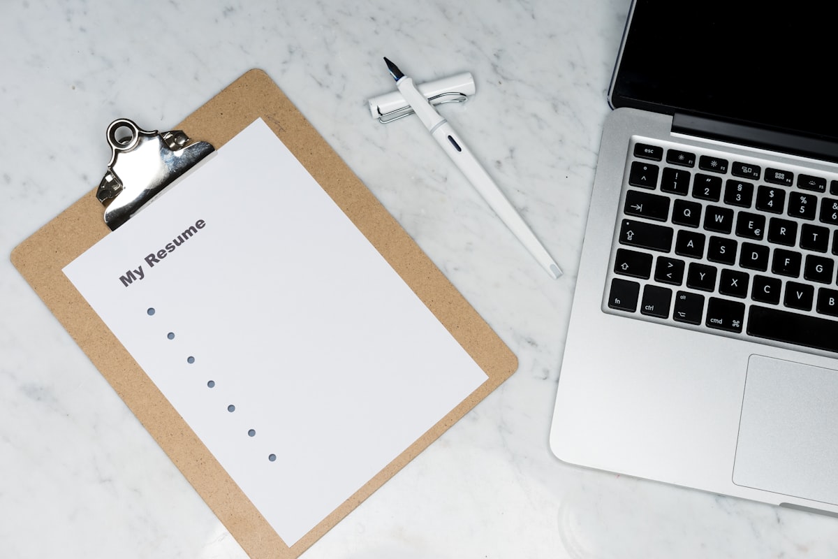 alt: Minimalist resume layout on a laptop screen
