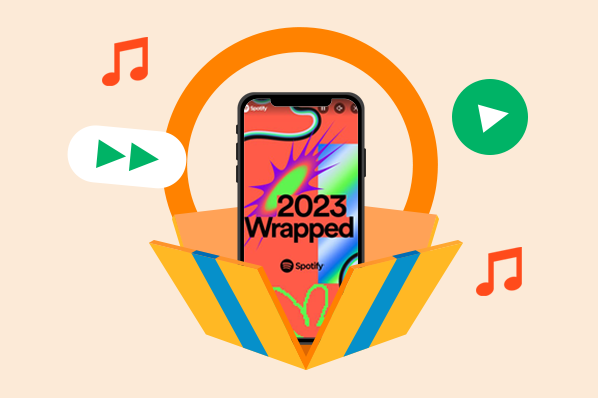 Spotify Wrapped 2023 campaign graphics showing user listening statistics