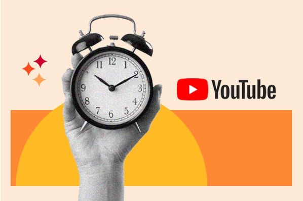 best time to post on youtube: hand holding a clock with YouTube
