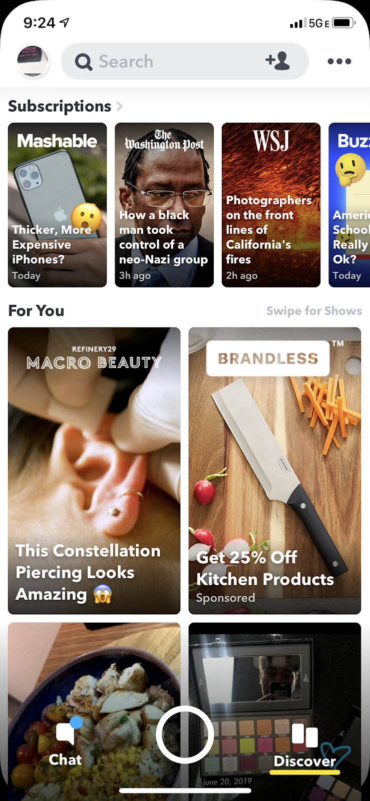 Snapchat Discover Feed Interface