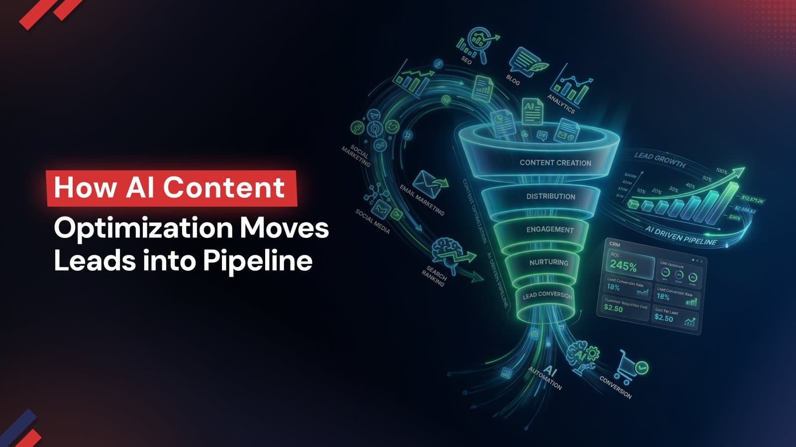 A visual representation of how AEO helps bridge the gap between AI search visibility and lead generation.