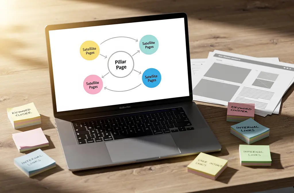 Topic cluster hub-and-spoke structure diagram