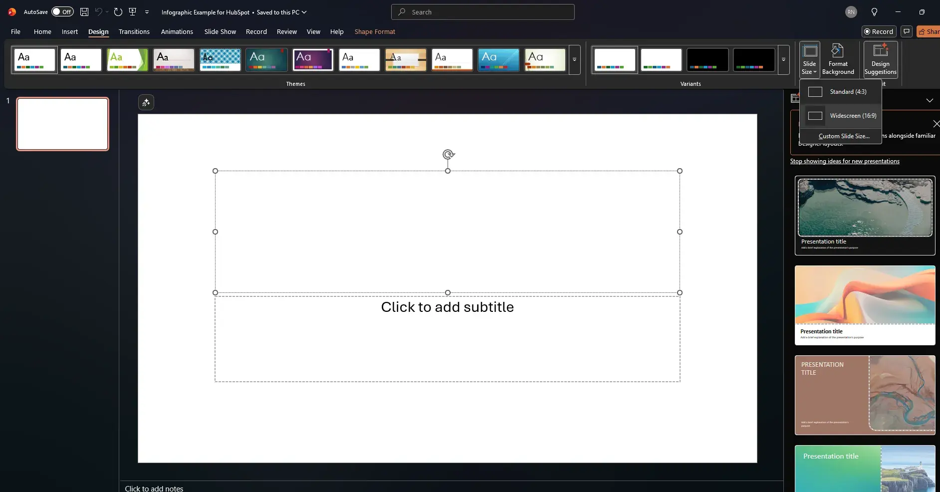 Selecting slide size for a PowerPoint infographic design