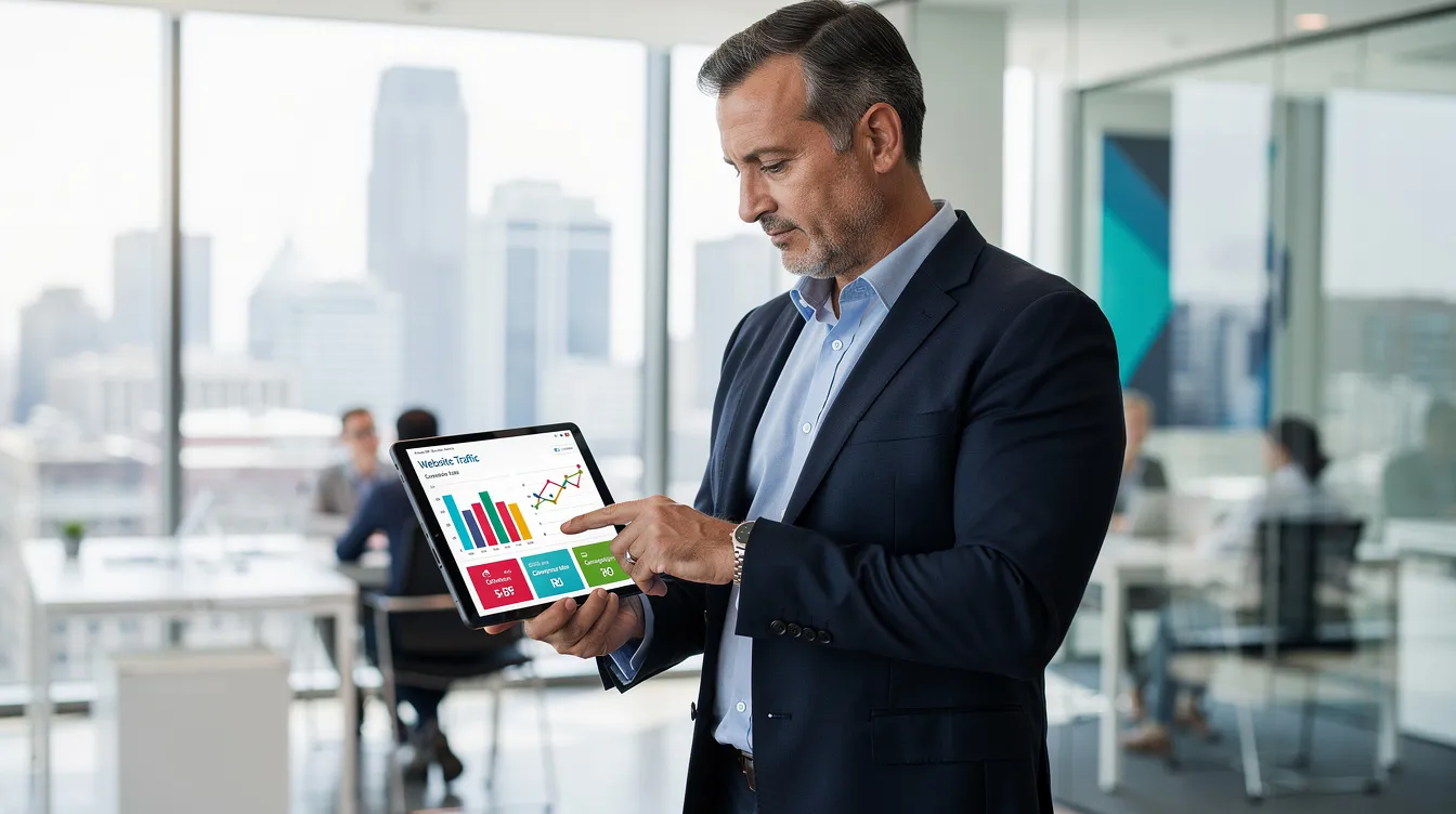 A professional analyzing a dashboard showing AI traffic and engagement metrics to optimize their AEO strategy.